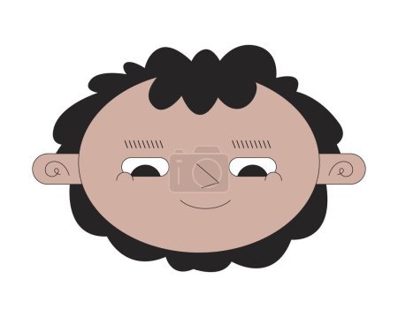 Young boy looking down 2D linear vector avatar illustration. Indian youngster cartoon character face. Adorable smiling south asian portrait. Cheerful schoolboy flat color user profile image isolated
