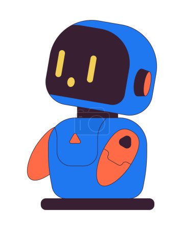 Kleine Begleitroboter wow erstaunt 2D lineare Cartoon-Figur. Roboter Freund isolierten Linienvektor Persönlichkeit weißen Hintergrund. Buddy Roboter mit emotionaler Intelligenz Farb-Flachbild-Illustration