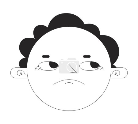 Round face disappointed black and white 2D vector avatar illustration. Annoyed rolls eyes outline cartoon character face isolated. Sarcastic emotion. Upset irritated flat user profile image, portrait