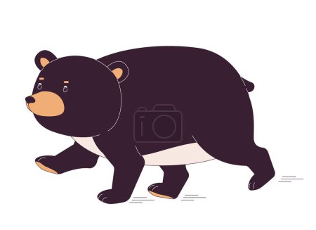 Illustration for Fat bear running 2D linear cartoon character. Carnivore creature preying. Wild animal isolated line vector personage white background. Beware of forest habitats color flat spot illustration - Royalty Free Image