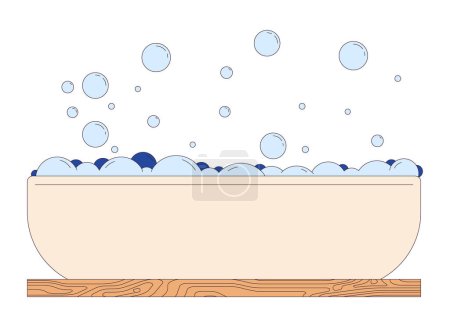 Ilustración de Bañera con agua espumosa 2D objeto de dibujos animados lineales. Baño preparado para el lavado corporal y relajación aislado línea vector elemento fondo blanco. Procedimientos de spa color plano punto ilustración - Imagen libre de derechos