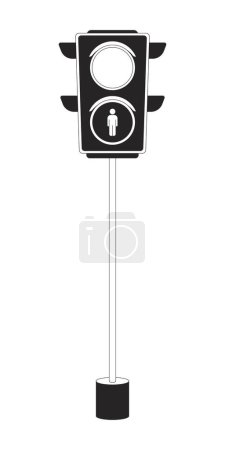 Feu de circulation avec symbole d'arrêt noir et blanc objet de dessin animé ligne 2D. Équipement de contrôle routier solated vector outline item. Sécurité au volant dans la zone de la ville illustration de tache plate monochromatique