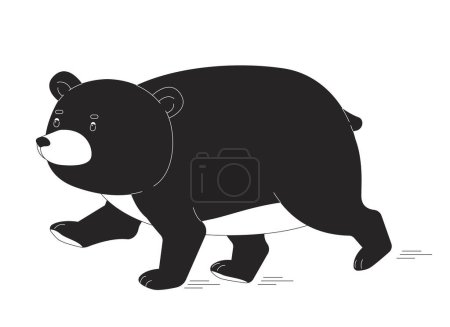 Dicke Bären laufen schwarz-weiß 2D-Linie Zeichentrickfigur. Raubtier, das Beute macht. Wildtier isolierte Linienvektorpersönlichkeit. Vorsicht vor Waldlebensräumen mit einfarbigem Flachbild