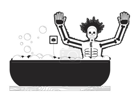 Ilustración de Víctima de electrocución en baño blanco y negro personaje de dibujos animados de línea 2D. Conseguir fuerte choque eléctrico aislado vector contorno persona. Peligro de muerte en casa ilustración plana monocromática - Imagen libre de derechos