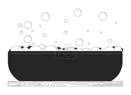 Ilustración de Bañera con agua espumosa blanco y negro 2D línea de dibujos animados objeto. Baño preparado para el lavado corporal y relajación elemento de contorno vectorial aislado. Procedimientos de spa ilustración plana monocromática - Imagen libre de derechos