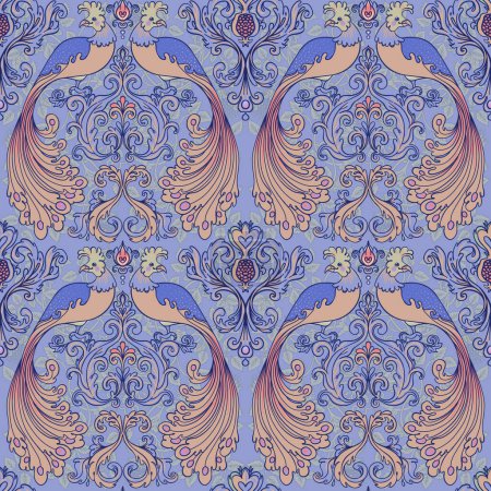 Floral vintage seamless pattern wit birds for retro wallpapers. Enchanted Vintage Flowers. Arts and Crafts movement inspired. Design for wrapping paper, wallpaper, fabrics and fashion clothes.
