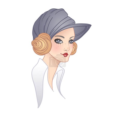 Art Deco vintage illustration of flapper girl. Retro party character in 1920s style. Vector design for glamour event or jazz party.
