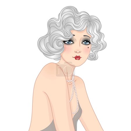 Illustration for Art Deco vintage illustration of flapper girl. Retro party character in 1920s style. Vector design for glamour event or jazz party. - Royalty Free Image