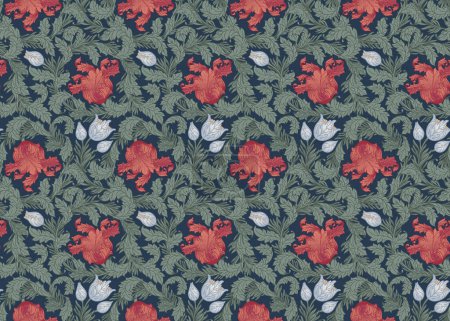 Illustration for Floral vintage seamless pattern for retro wallpapers. Enchanted Vintage Flowers. William Morris, Arts and Crafts movement inspired. Design for wrapping paper, wallpaper, fabrics and fashion clothes. - Royalty Free Image