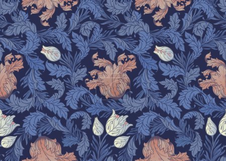 Illustration for Floral vintage seamless pattern for retro wallpapers. Enchanted Vintage Flowers. William Morris, Arts and Crafts movement inspired. Design for wrapping paper, wallpaper, fabrics and fashion clothes. - Royalty Free Image