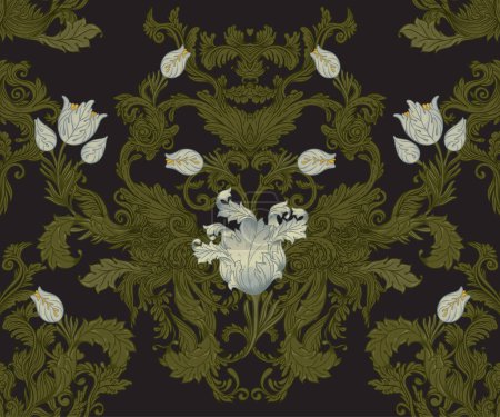 Floral vintage seamless pattern for retro wallpapers. Enchanted Vintage Flowers. William Morris, Arts and Crafts movement inspired. Design for wrapping paper, wallpaper, fabrics and fashion clothes.
