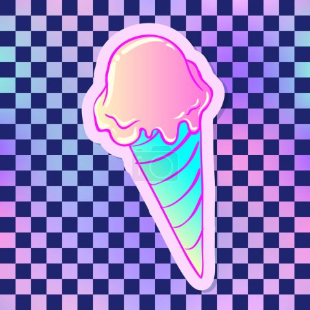 Téléchargez les illustrations : Ice cream. Rainbow colored lgbt symbol over chequer pattern background. Vector illustration - en licence libre de droit