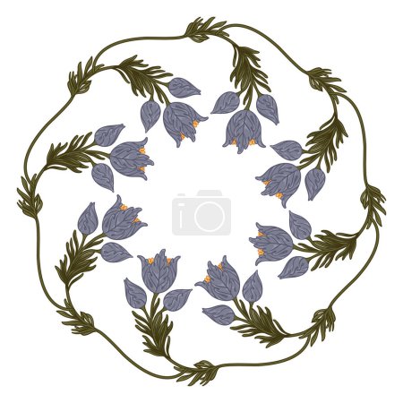 Ilustración de Floral Frame  isolated on white background. Silhouette circle of leaves. Floral frame. Cute retro flowers, the wreath perfect for wedding invitations and birthday cards - Imagen libre de derechos