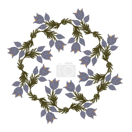 Ilustración de Floral Frame isolated on white background. Silhouette circle of leaves. Floral frame. Cute retro flowers, the wreath perfect for wedding invitations and birthday cards - Imagen libre de derechos
