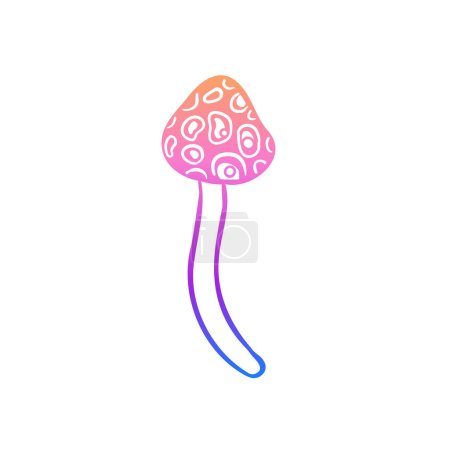 Téléchargez les illustrations : Magic mushrooms. Psychedelic hallucination. Gradient colorful vector illustration isolated on white. 60s trippy hippie art. - en licence libre de droit