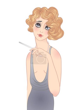 Ilustración de Ilustración Art Deco vintage de flapper girl. Personaje de fiesta retro en estilo 1920. Diseño vectorial para evento de glamour o fiesta de jazz. - Imagen libre de derechos