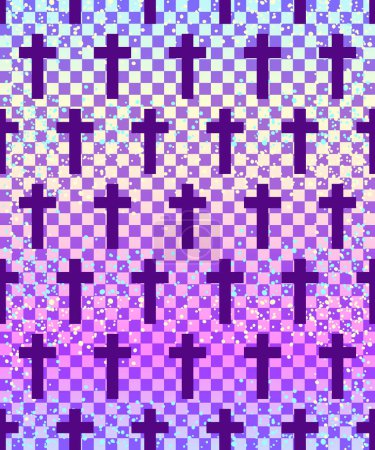 Illustration for Kawaii funny spooky chequer seamless pattern. Halloween wrapping paper background in neon pastel colors. Cute gothic style. Vanilla rainbow concept. - Royalty Free Image