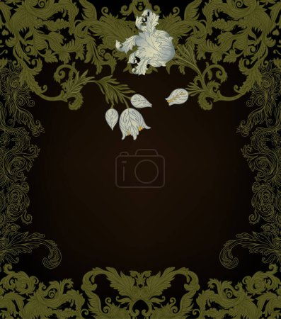 Illustration for Floral vintage element. Enchanted Vintage Flowers. Arts and Crafts movement inspired. Vector design frame. Isolated on black. - Royalty Free Image