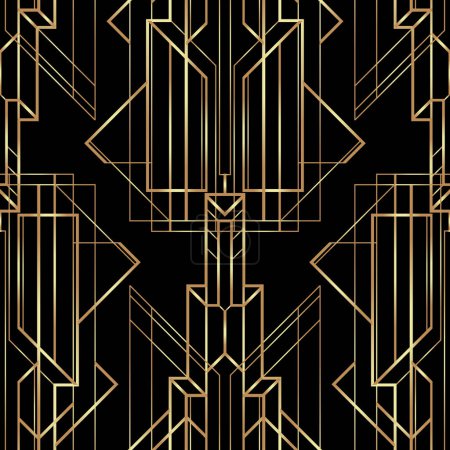 Illustration for Art Deco vintage patterns and frames. Retro party geometric background set,1920s style. Vector illustration for glamour party, thematic wedding or textile prints. - Royalty Free Image