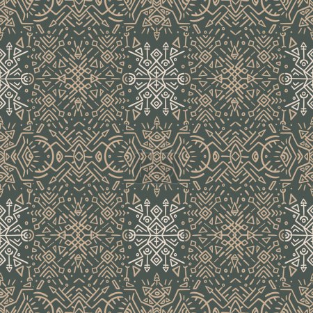 Illustration for Seamless tribal patterns in vector format draw inspiration from Indigenous art. Geometric motifs and freehand elements create intricate designs for various applications. - Royalty Free Image