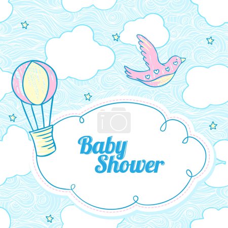 Téléchargez les illustrations : Carte d'invitation de douche bébé avec espace de copie, illustration vectorielle - en licence libre de droit