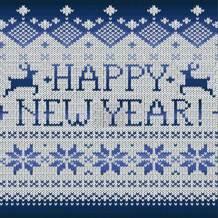 Téléchargez les illustrations : Bonne année : motif tricoté sans couture de style scandinave avec des cerfs, illustration vectorielle - en licence libre de droit