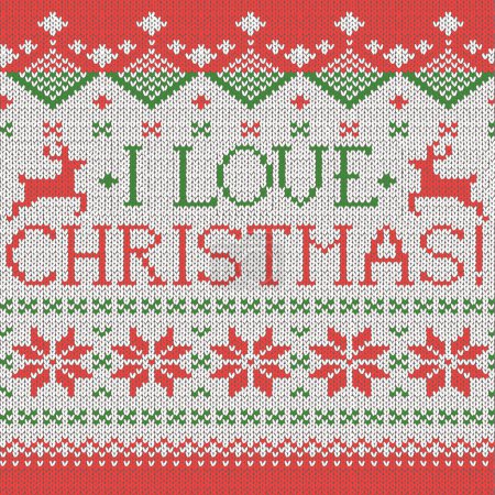 Téléchargez les illustrations : J'adore Noël : motif tricoté sans couture de style scandinave avec des cerfs - en licence libre de droit