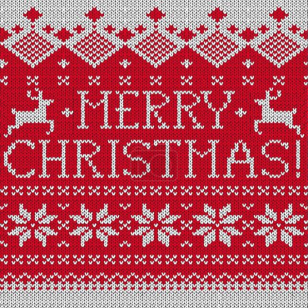 Téléchargez les illustrations : Joyeux Noël scandinave modèle tricoté sans couture avec des cerfs, illustration vectorielle - en licence libre de droit