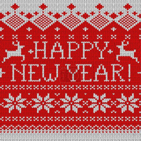 Téléchargez les illustrations : Bonne année : motif tricoté sans couture de style scandinave avec des cerfs, illustration vectorielle - en licence libre de droit