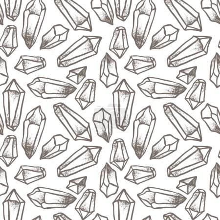 Illustration for Hand drawn crystal gem seamless pattern. Geometric shiny gemstone symbol. Trendy hipster background, fabric design, fashion textiles. Brown and white. Isolated vector illustration. - Royalty Free Image