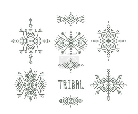 Modèles abstraits de logo vectoriel inspirés de l'art tribal et autochtone. Les angles géométriques et les éléments à main levée créent des motifs décoratifs.