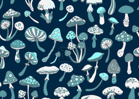 Illustration for Magic mushrooms. Psychedelic hallucination. Vibrant vector illustration. 60s hippie colorful background, hippie and boho texture. Ttrippy wallpaper. - Royalty Free Image