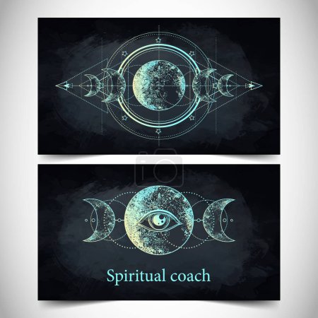 Illustration for Fortune teller, human design, spiritual coach, mystic healer business card design template. Vector illustration. Magic. - Royalty Free Image