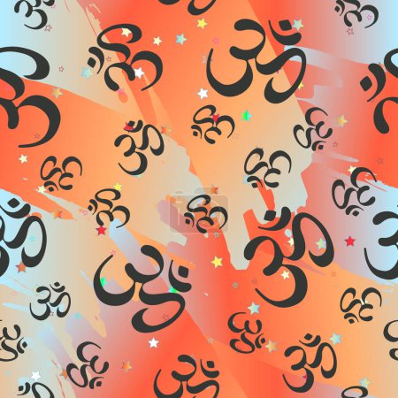 Ilustración de Señor Ganesha y Diwali Om patrón inconsútil símbolo sagrado. Fondo de repetición para textiles, papel de embalaje o fondos de pantalla. Adorno de estilo boho. motivos indu. Tatuaje, yoga, espiritualidad. - Imagen libre de derechos