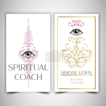 Illustration for Fortune teller, human design, spiritual coach, mystic healer business card design template. Vector illustration. Magic. - Royalty Free Image