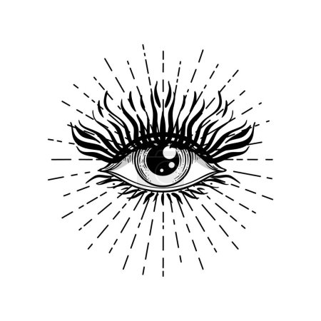 Blackwork tattoo flash. Eye of Providence. Masonic symbol. All seeing eye inside triangle pyramid. New World Order. Sacred geometry, religion, spirituality, occultism. Isolated vector illustration