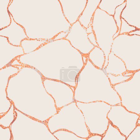 Illustration for Kintsugi vector illustration. Japanese art, repairing broken pottery with gold. Luxury golden marble seamless texture. Crack and broken ground pattern for fabric print and wallpaper. - Royalty Free Image