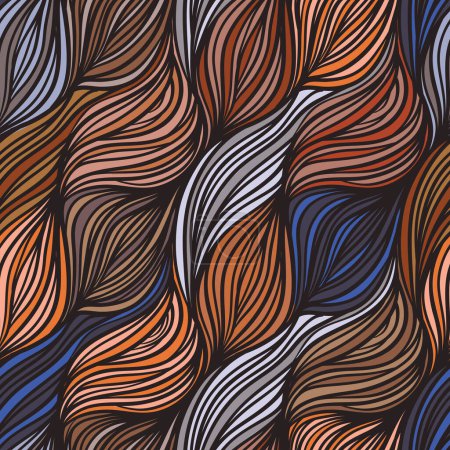 Ilustración de Vector de color abstracto dibujado a mano patrón de pelo con olas y nubes. Elemento de estilo asiático para diseño. - Imagen libre de derechos