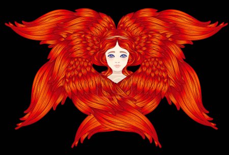 Illustration for Sirin, Alkonost, Gamayun mythological creature of Russian legends. Angel girl with wings. Isolated hand drawn vector illustration. Trendy Vintage style element. Spirituality, occultism, alchemy, magic - Royalty Free Image