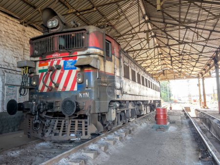 Photo for Lonavala, India - April 02 2023: WAG7 electric locomotive of the Indian Railways at Lonavala India. - Royalty Free Image
