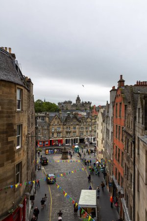 Photo for EDINBURGH, SCOTLAND 2022, August 22: View of the city of Edinburgh from Victoria Terrace on Victoria Street and Old Town of Edinburgh, Scotland - Royalty Free Image