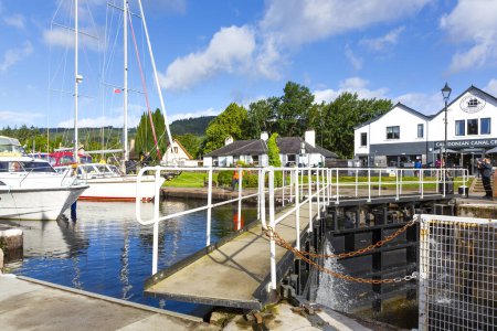 Photo for FORT AUGUSTUS, SCOTHLAND 2022, August 20: Swing bridge and locks in Fort Augustus, Scotland - Royalty Free Image