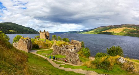 Ruins of Urquhart Castle along Loch Ness, Scotland, Great Britain-stock-photo