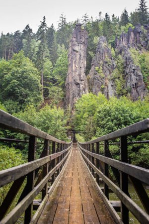 Téléchargez les photos : Svatosske skaly (rochers Svatos), une formation rocheuse spectaculaire située dans la zone de paysage protégé de Broumovske steny en République tchèque. - en image libre de droit