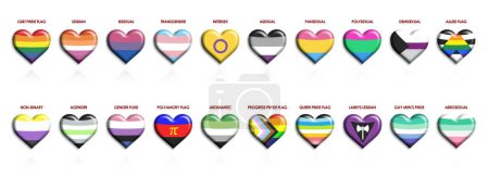 Téléchargez les photos : Collection d'illustrations de drapeaux en forme de cœur associés à la diversité sexuelle et de genre. - en image libre de droit