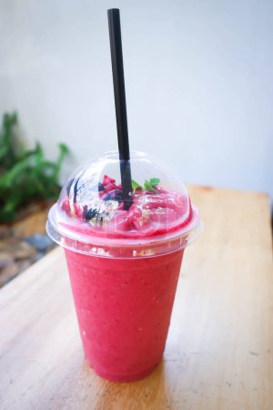 Photo for Strawberry yogurt smoothie, mixed berry smoothieor berry smoothie for serve - Royalty Free Image