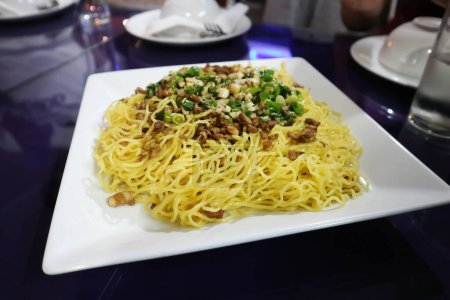 noodles ,stir fried noodles with pork and vegetable or noodles without soup for serve