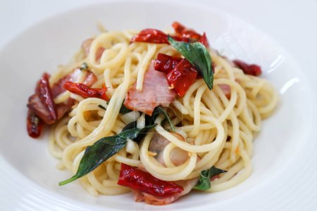 bacon spaghetti ,spaghetti or spicy spaghetti or pasta or spicy pasta
