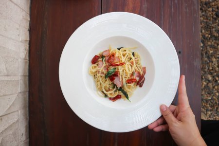 bacon spaghetti ,spaghetti or spicy spaghetti or pasta or spicy pasta