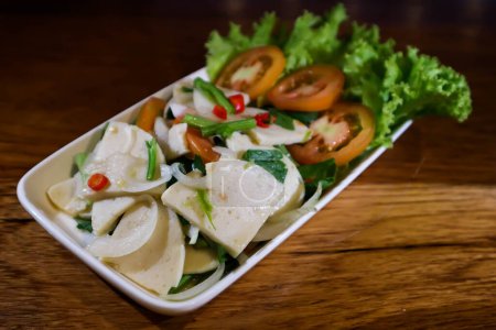 sausage salad, spicy salad or Thai spicy salad or Thai sausage salad or Thai spicy sausage salad